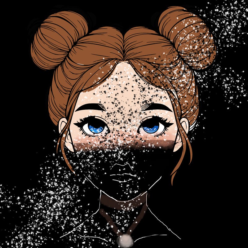 realistic girl with two buns on top of her head