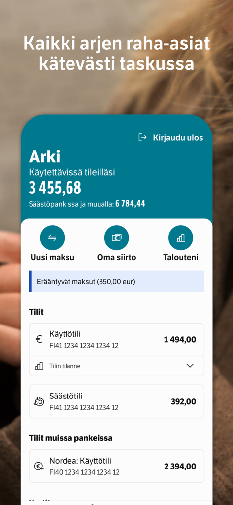 Säästöpankki Mobiili mobile Banking App-Oberfläche, die Kontostände und tägliche Finanzen anzeigt