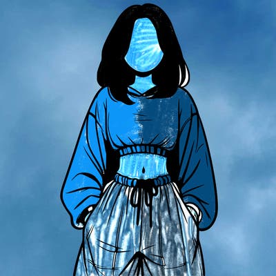 realistic girl faceless with baggy pants and a crop top