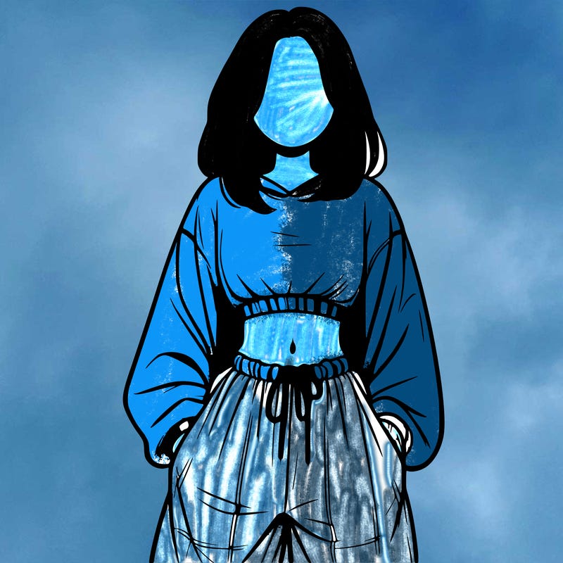 realistic girl faceless with baggy pants and a crop top