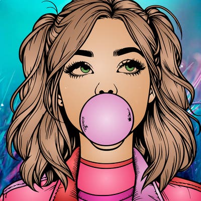 realististic girl blowing bubble -gum