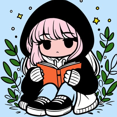girl in oversized hoodie reading a book