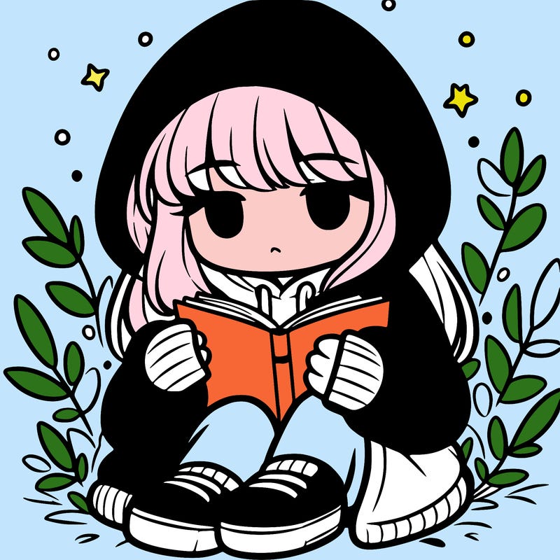 girl in oversized hoodie reading a book