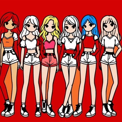 a group of girls wearing crop tops and shorts