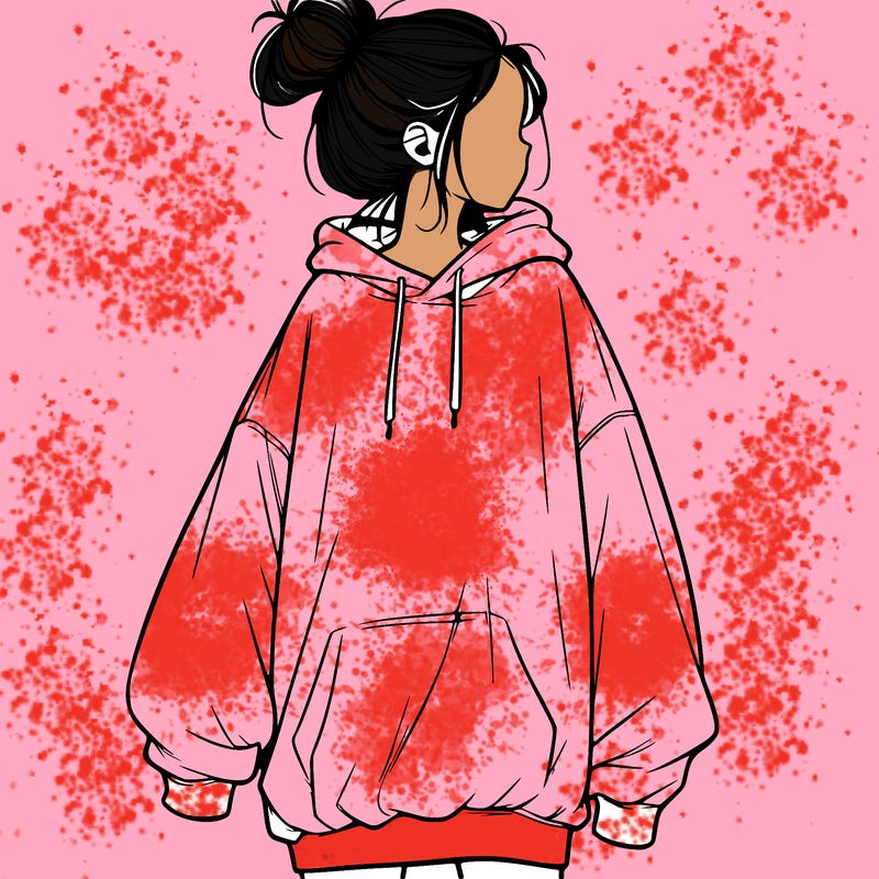 realistic girl with a oversized sweatshirt on and a bun