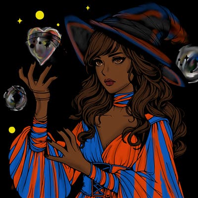 realistic women sorcerer using magic