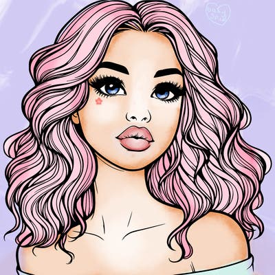 realistic girl with wavy hair and lips
