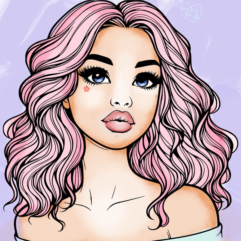 realistic girl with wavy hair and lips