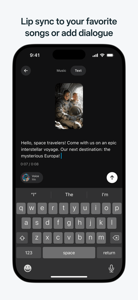 Interface de l'application Meta AI montrant comment ajouter des dialogues personnalisés et synchroniser les lèvres avec des vidéos IA.