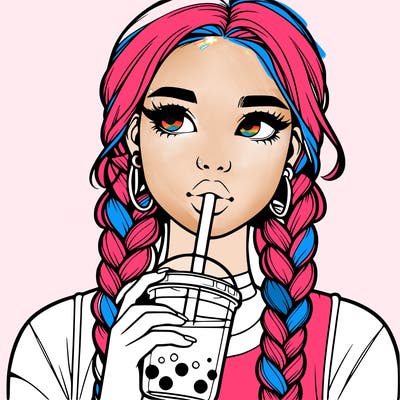 realistic girl with braided hair drinking boba