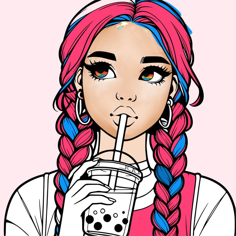 realistic girl with braided hair drinking boba