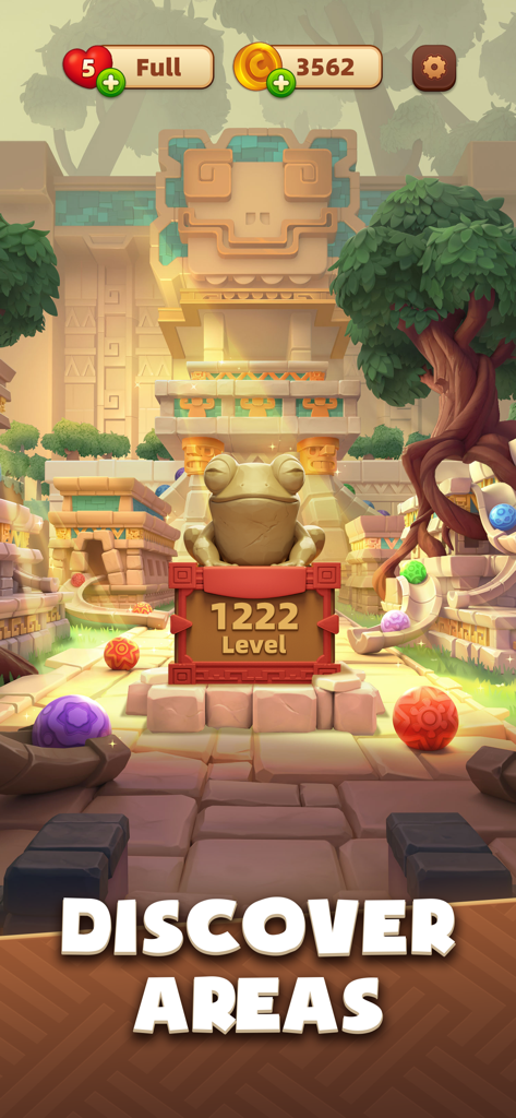 Marble Legend - Marble Legend game screen featuring an ancient temple with a frog statue at level 1222