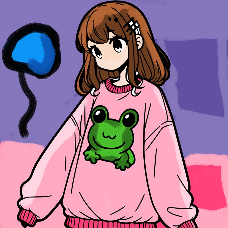girl wearing frogging sweatshirt