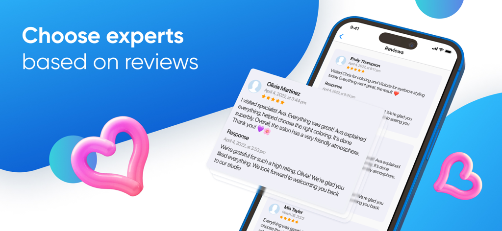 DIKIDI Online - Smartphone screen of DIKIDI Online app showing customer reviews and star ratings for beauty specialists