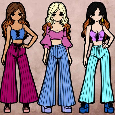 girls with flare pants and crop tops realistic