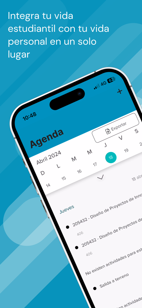 Te Quiero en la U - Pantalla de iPhone mostrando la agenda y el horario del estudiante en la aplicación Te Quiero en la U