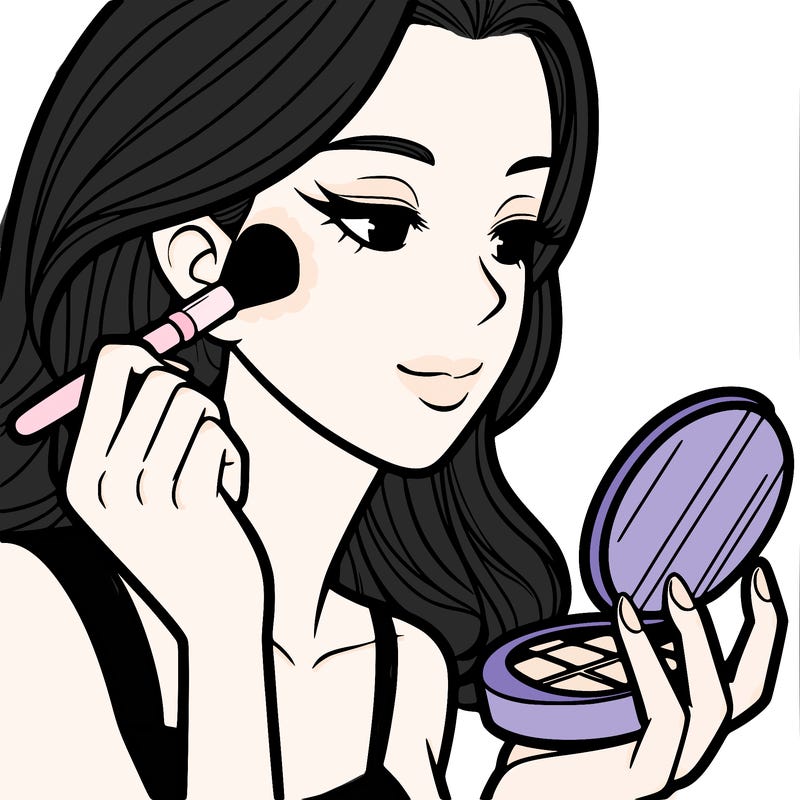 little girl putting on makeup