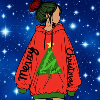 realistic girl with a oversized sweatshirt on and a bun