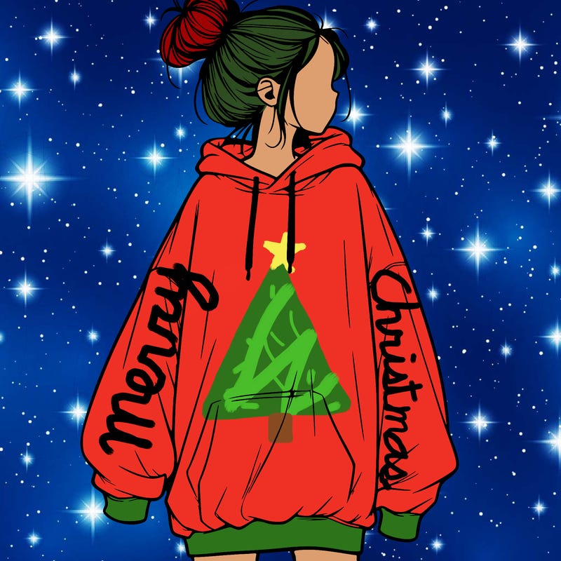 realistic girl with a oversized sweatshirt on and a bun