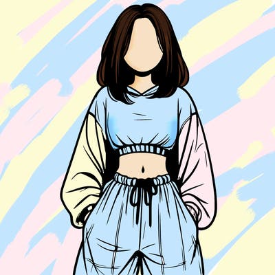 realistic girl faceless with baggy pants and a crop top