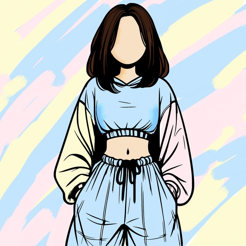 realistic girl faceless with baggy pants and a crop top