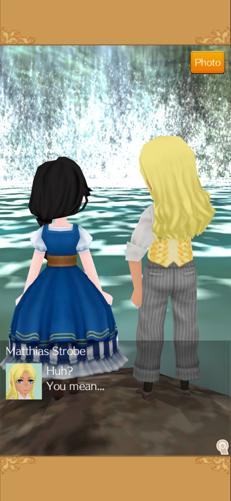 WorldNeverland - Elnea Kingdom - Zwei Charaktere, die während eines Gesprächs an einem Wasserfall in WorldNeverland Elnea Kingdom stehen