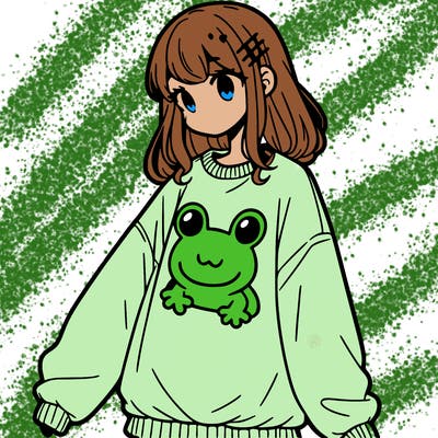 girl wearing frogging sweatshirt