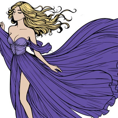 realistic woman in dress flowing the the wind