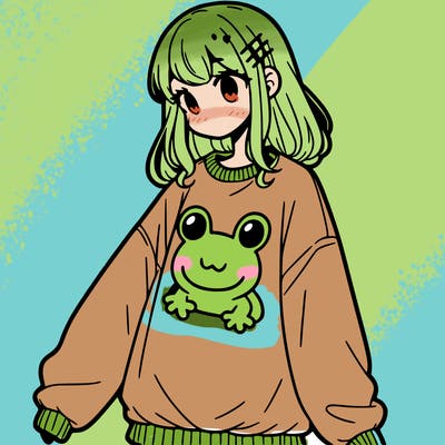 girl wearing frogging sweatshirt