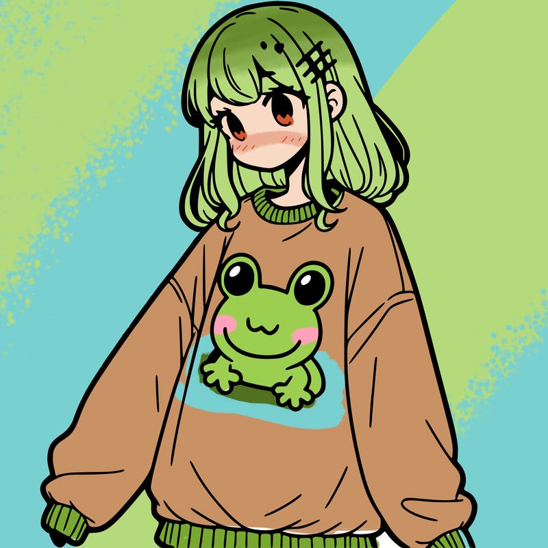 girl wearing frogging sweatshirt
