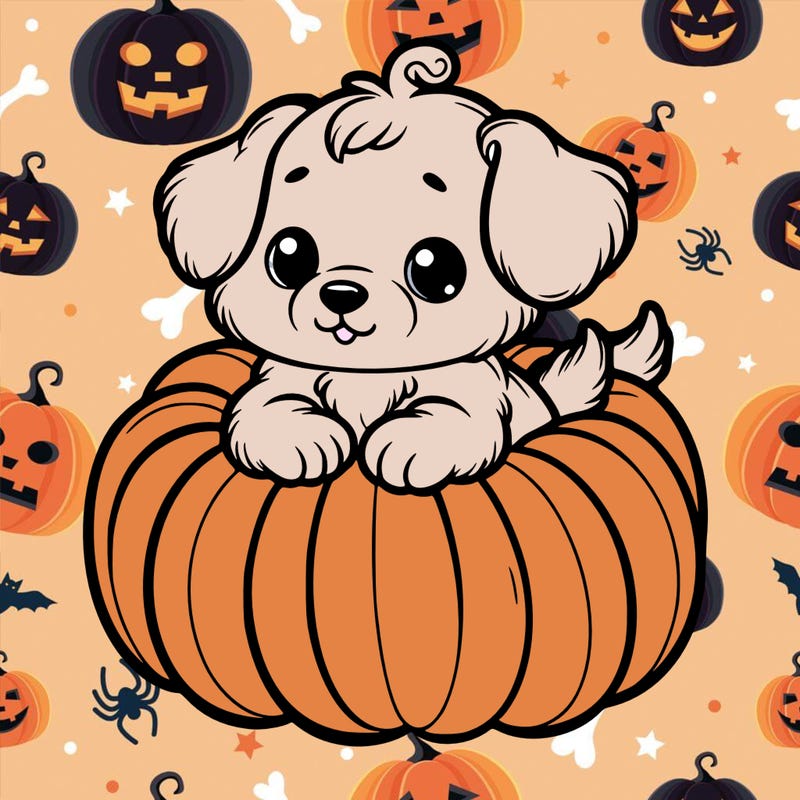 cute little puppy in a pumpkin