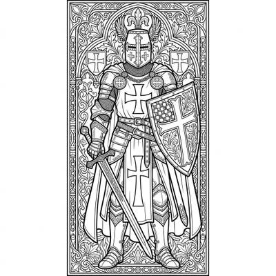Unsheathe your creativity with this detailed coloring page featuring a formidable Teutonic Knight. Designed as a printable bookmark, it's perfect for marking your place in your favorite historical or fantasy reads.