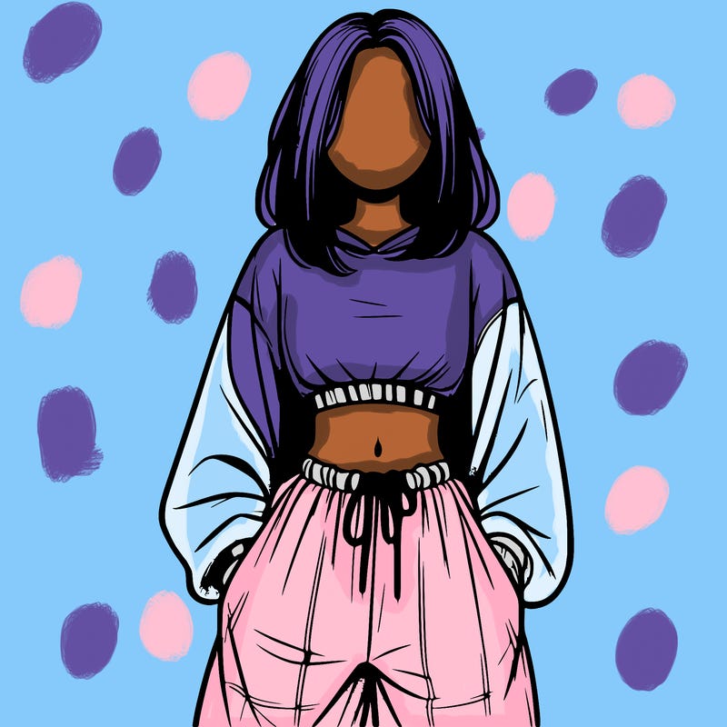 realistic girl faceless with baggy pants and a crop top