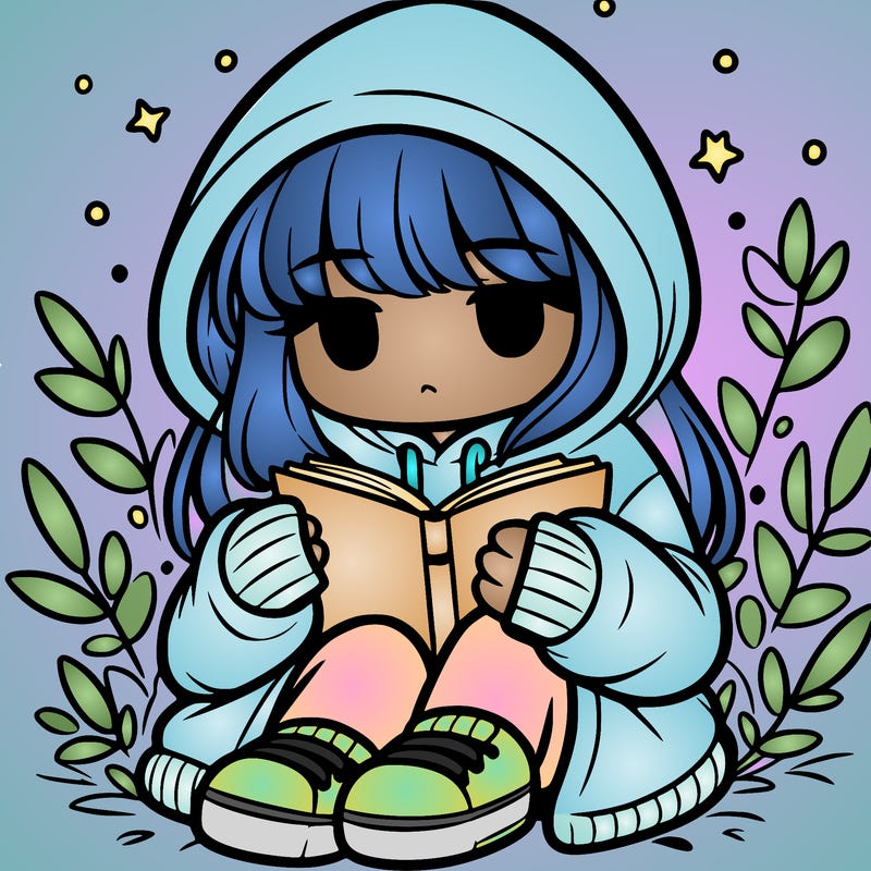 girl in oversized hoodie reading a book