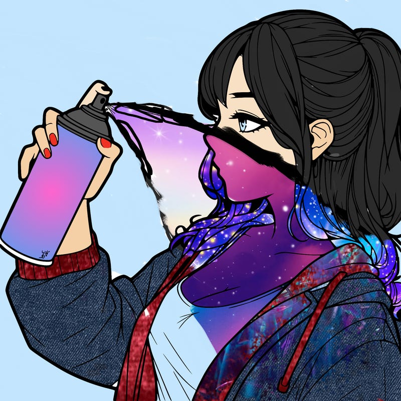 a realistic girl spray, painting