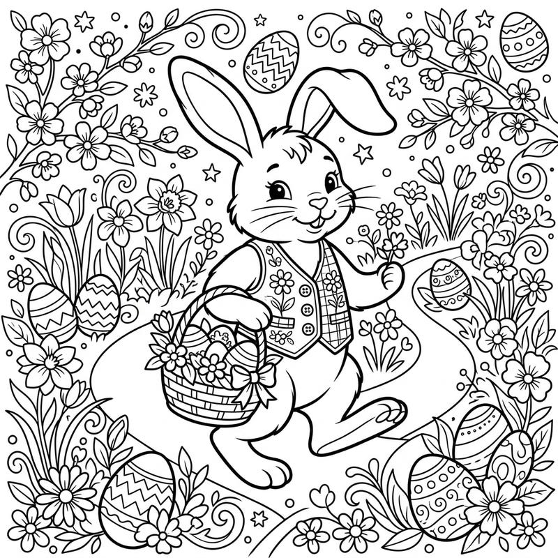 Step back in time with this adorable Vintage Easter Bunny coloring page, featuring a classic design perfect for celebrating spring. Enjoy bringing this charming scene of flowers and decorated eggs to life with your favorite colors.