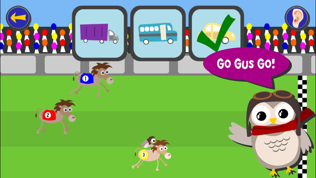 Gus on the Go: Cantonese - Gus the owl cheering during a vehicle vocabulary game in Cantonese