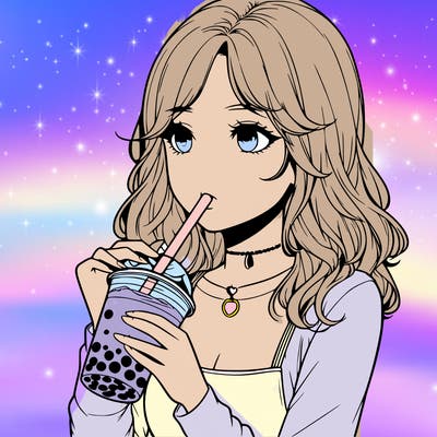 realistic girl drinking boba tea