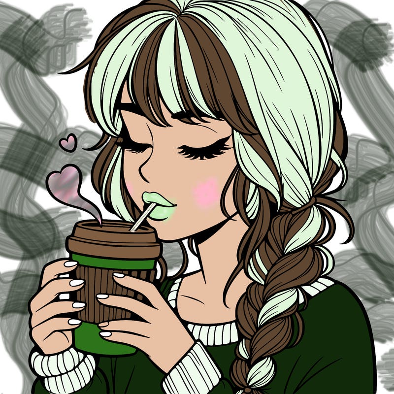 realistic girl drinking coffee
