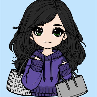 realistic girl with bags