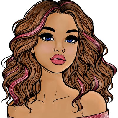 realistic girl with wavy hair and lips