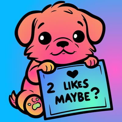 a puppy holding a sign that says 2 likes maybe?