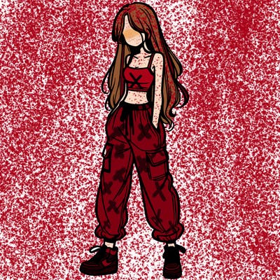 girl in baggy pants crop top and long hair