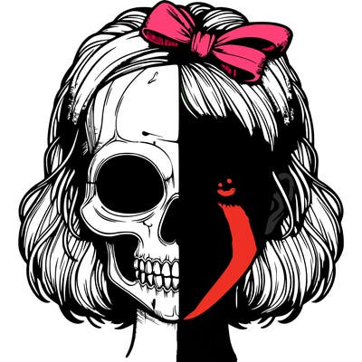 realistic girl with half skull mask