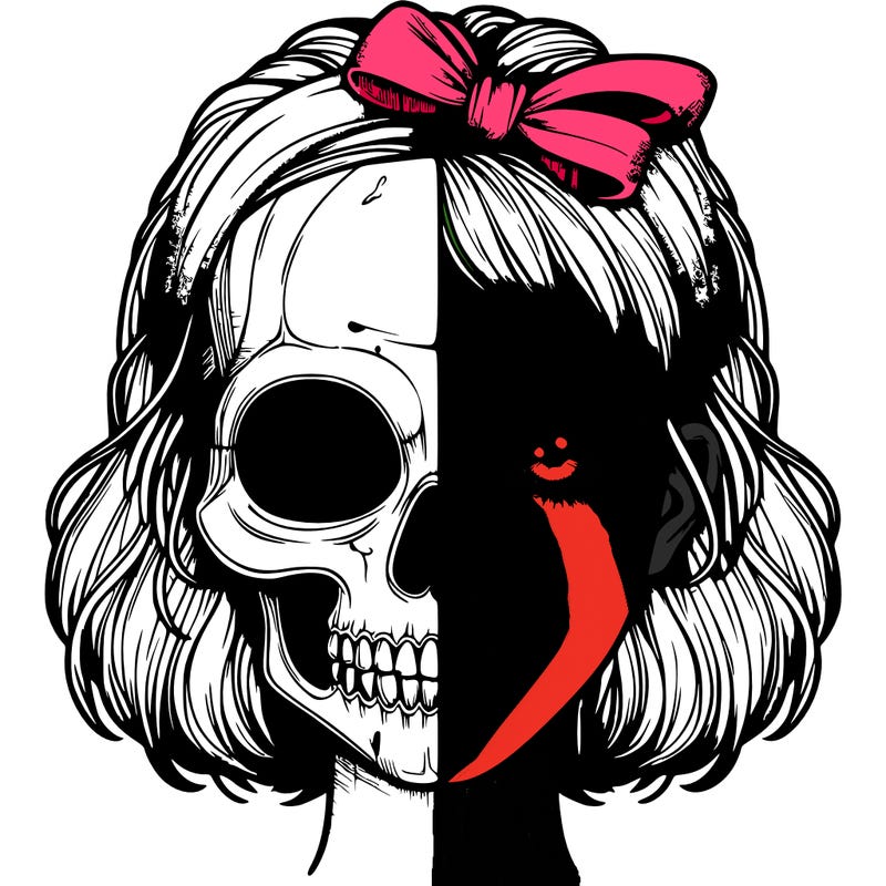 realistic girl with half skull mask