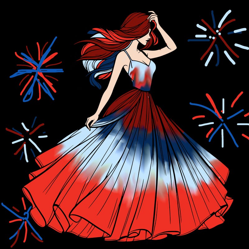 realistic woman with dress flowing in the wind