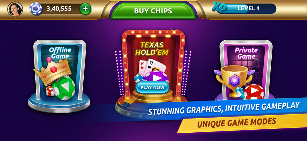 Poker Master Texas Holdem - Main menu of Poker Master Texas Holdem showing Offline Game Texas Holdem and Private Game modes