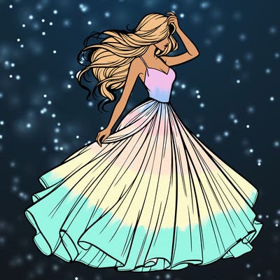 realistic woman with dress flowing in the wind