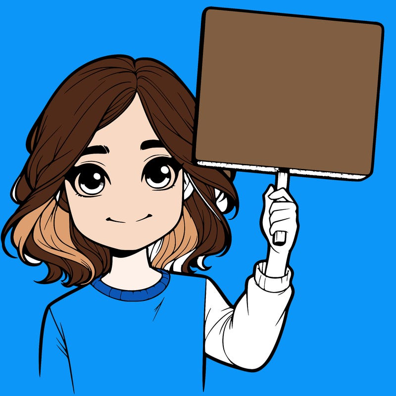 realistic girl holding up a sign