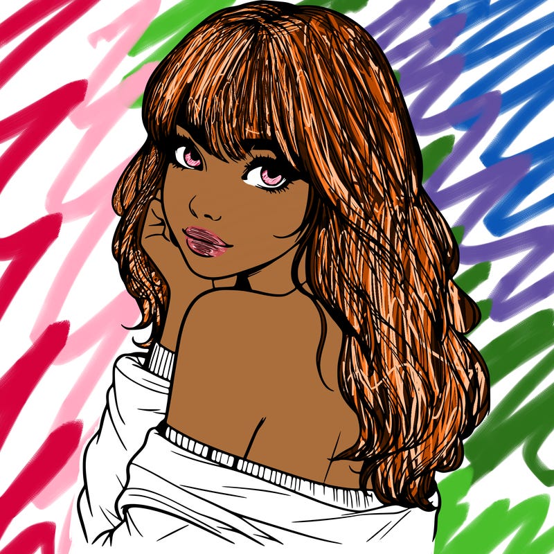 realistic girl with bangs looking over her shoulder